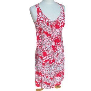 J. Jill Floral Pintuck Pleat Sleeveless Midi Dress Red Shift Party Pockets Sz 8